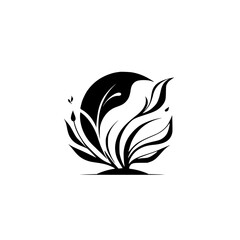 Elegant Black and White Floral Design: Botanical Plant Leaves Illustration, Minimalist Nature Art, Abstract Line Shape Pattern, Stylish Graphic Symbol, Vector Logo
