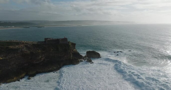 rone Footage of Nazar&eacute;&rsquo;s Mountain and Thrashing Ocean Waves