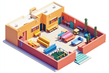 Fototapeta premium Vibrant Schoolyard: Isometric View of a Colorful Playful School Design.