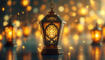 Ornate Lanterns Glow Brightly Against A Blurred Background