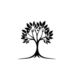 Fototapeta premium Elegant Black Tree Silhouette: Nature, Plant, Leaves Vector Graphic