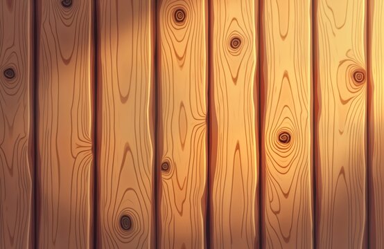 Warm rustic wooden texture background. Natural wood grain pattern with light, shadow effects creates cozy ambiance. Ideal for design projects, home decor, animated backgrounds. Detailed illustration