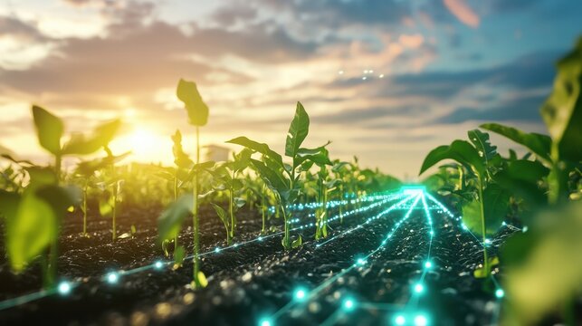 Smart Farming Technology Growing Plants in a Field
