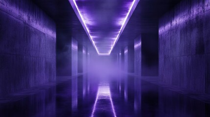 Fototapeta premium Purple Neon Lit Concrete Corridor With Reflections