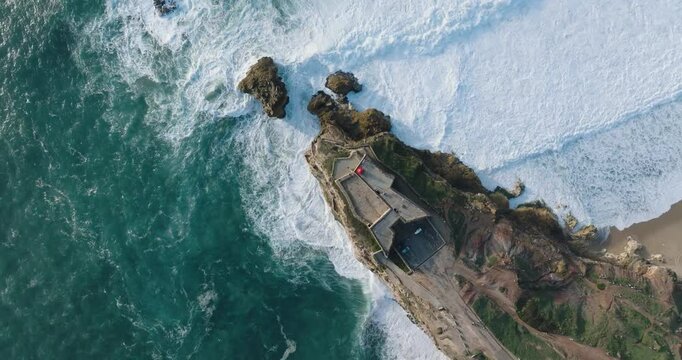 Drone Footage of Nazar&eacute;&rsquo;s Mountain and Thrashing Ocean Waves