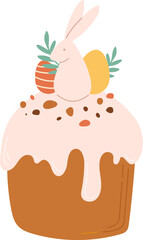 Sweet Easter cakes with eggs and bunny vector illustration. Spring holiday