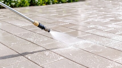 Patio power washing cleaning paving stones outdoors