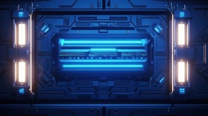 Obraz premium Futuristic Blue And Orange Lit Technological Panel