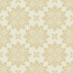 Vector Damask seamless Pattern with Golden Motifs on Cream Background. 