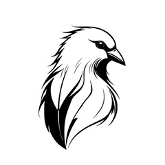 Fototapeta premium Elegant Bird Profile: Black and White Vector Illustration. A stylish, minimalist design featuring a bird's head and feathers. Perfect for nature lovers and graphic design projects.