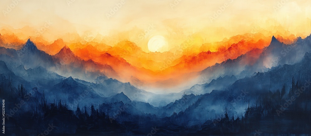 Poster vibrant orange and deep blue gradient abstract landscape background with smooth transitions and mini