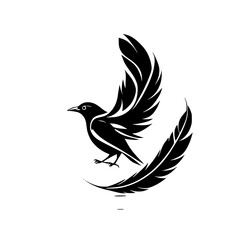 Obraz premium Majestic Bird in Flight: Black Silhouette with Feathers, Elegant Wildlife Vector Art, Nature Symbol