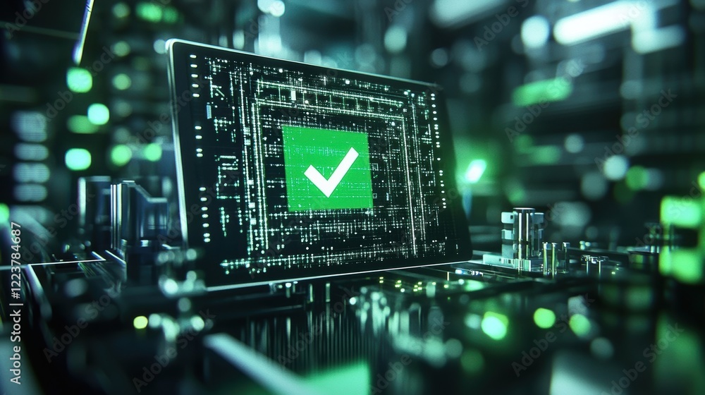 Aufkleber a closeup of a digital tablet with a clear green checkmark is positioned against the backdrop of a h