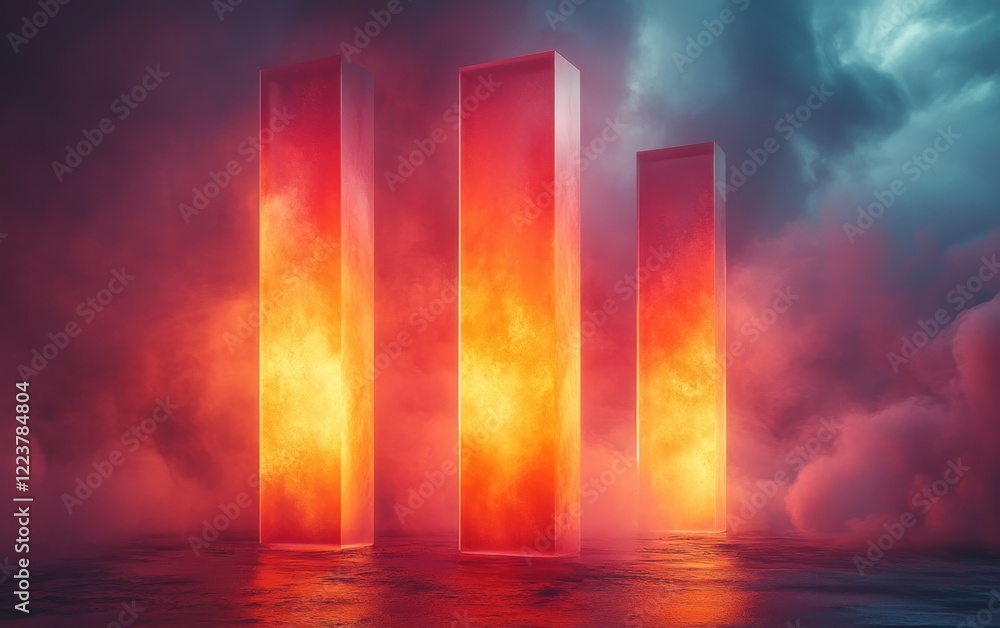 Poster futuristic transparent shapes with gradient colors in minimalist design