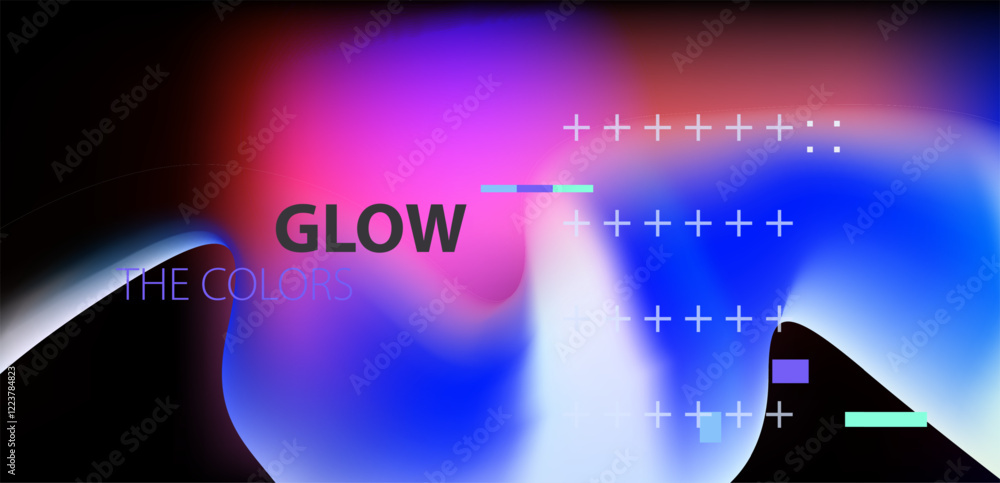 Poster neon blurred glow similar to disco club illumination. defocused blue pink green ultraviolet soft tex