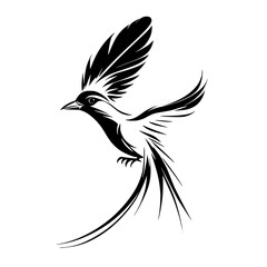 Fototapeta premium Elegant Black Bird in Flight: Vector Silhouette Graphic Design. Perfect for nature lovers, wildlife enthusiasts, and artistic projects. This abstract bird design is both stylish and symbolic.