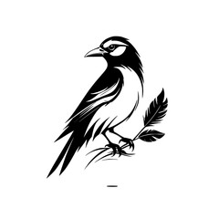 Elegant Black and White Bird Silhouette with Feather: Nature Wildlife Vector Graphic
