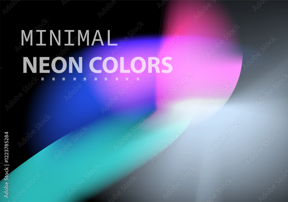 Poster Neon blurred glow similar to disco club illumination. Defocused blue pink green ultraviolet soft textured glow on dark abstract background of empty space.