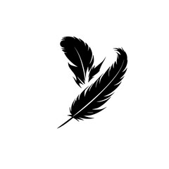 Obraz premium Black Bird Feathers: Minimalist Nature Design. Elegant, simple vector graphic of black feathers on a white background. Perfect for logo, print, or web design.