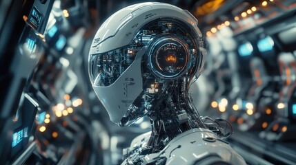 Fototapeta premium Advanced Robot Head Showing Internal Circuitry