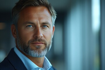 Thoughtful Professional Man in Modern Office Natural Light Portrait of Middle Aged Business Executive