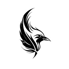 Tribal Bird Head Tattoo Design: Black and White Vector Illustration of an Elegant Avian Silhouette