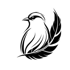 Elegant Bird Silhouette with Feather: A Minimalist Nature Design