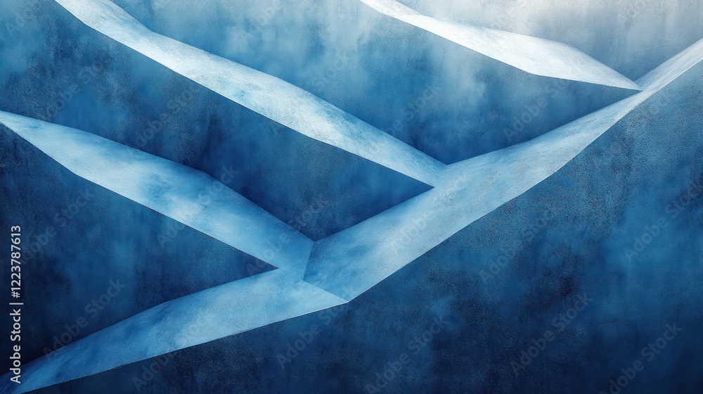 Poster minimalist blue geometric shapes abstract 3d render with depth and shadow play