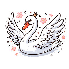 Obraz premium Mother swan with baby swans swimming in a pond. Vector cartoon illustration 