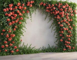 Fototapeta premium Artificial Flower Wall with Vines and Greenery, flowers, vintage style, artificial flowers