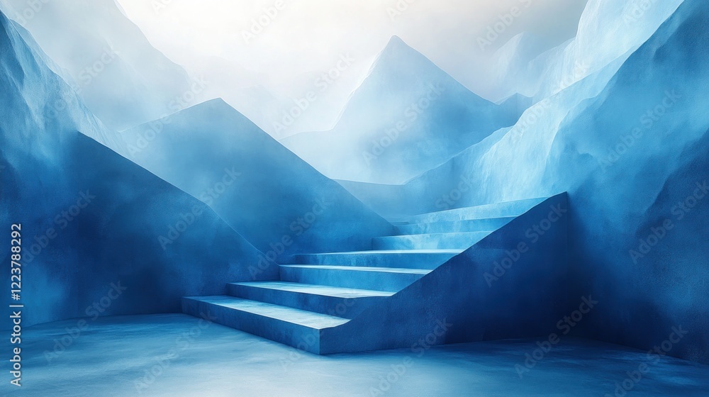 Aufkleber blue minimalist abstract geometric background 3d render with shapes and depth