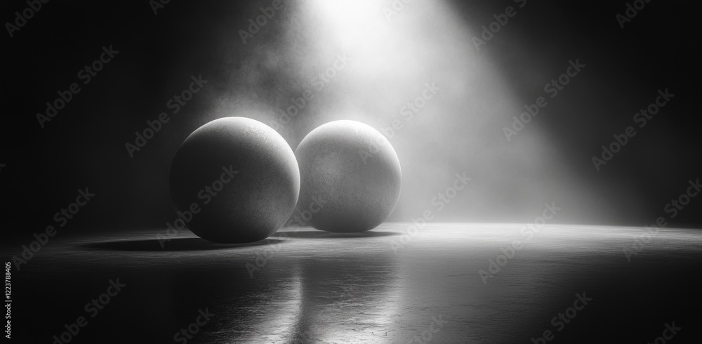 Poster minimalist abstract poster design with gradient spheres on black background geometric shapes in mono