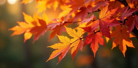 Fototapeta premium Autumn leaves changing colors in a tree, leaves, foliage