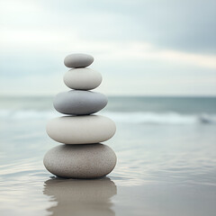 Meditation Stone Stack Against Ocean Horizon