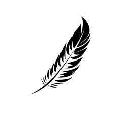 Fototapeta premium Elegant Black Feather: Minimalist Vector Graphic Design. Perfect for logos, invitations, and more. Simple, stylish, and nature-inspired.