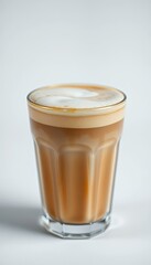 Light Brown Coffee Latte in Glass on White Background