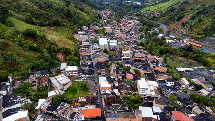 Fototapeta premium Canasgordas, Antioquia - Colombia. January 19, 2025. Aerial view with drone, it is one of the 125 municipalities of the department.