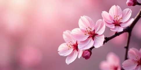 Fototapeta premium Delicate cherry blossoms in soft pink hues, blooming, pink