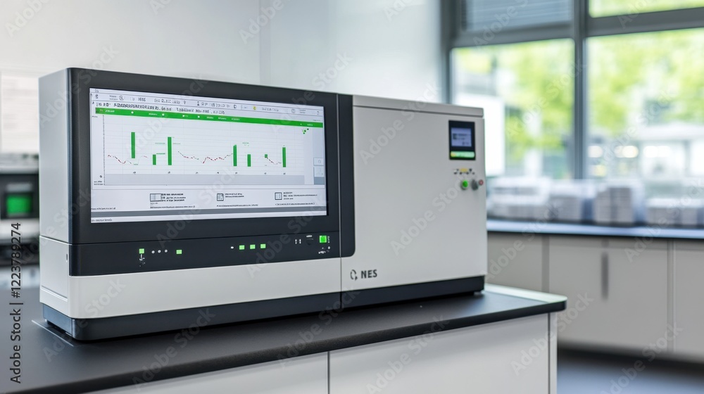 Poster a clean production monitoring station featuring mes software with dynamic charts.