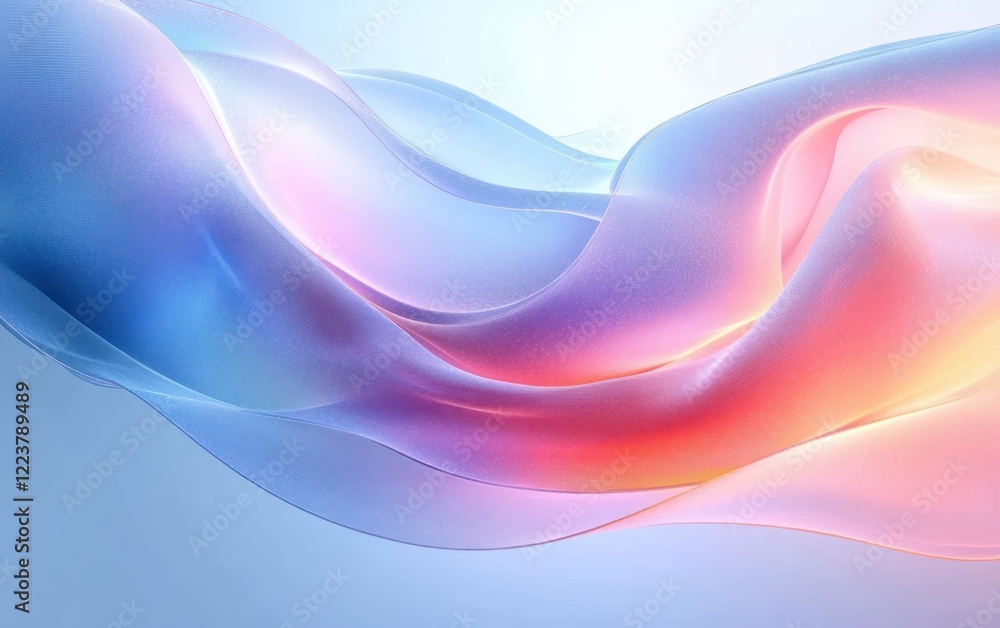 Poster translucent waves flowing pastel colors abstract background 3d rendering