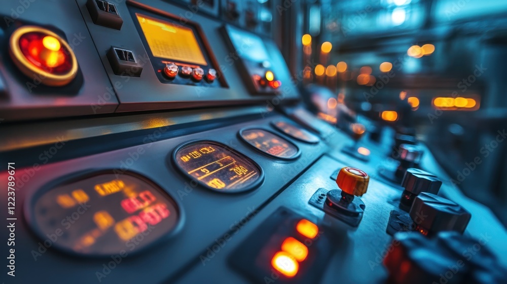 Poster a close-up of a factory operator console with mes metrics displayed prominently.
