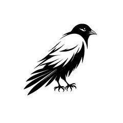 Majestic Crow: A Black and White Vector Illustration of a Crow Bird Silhouette. Perfect for nature lovers and graphic designers seeking elegant, dark, and mysterious imagery.