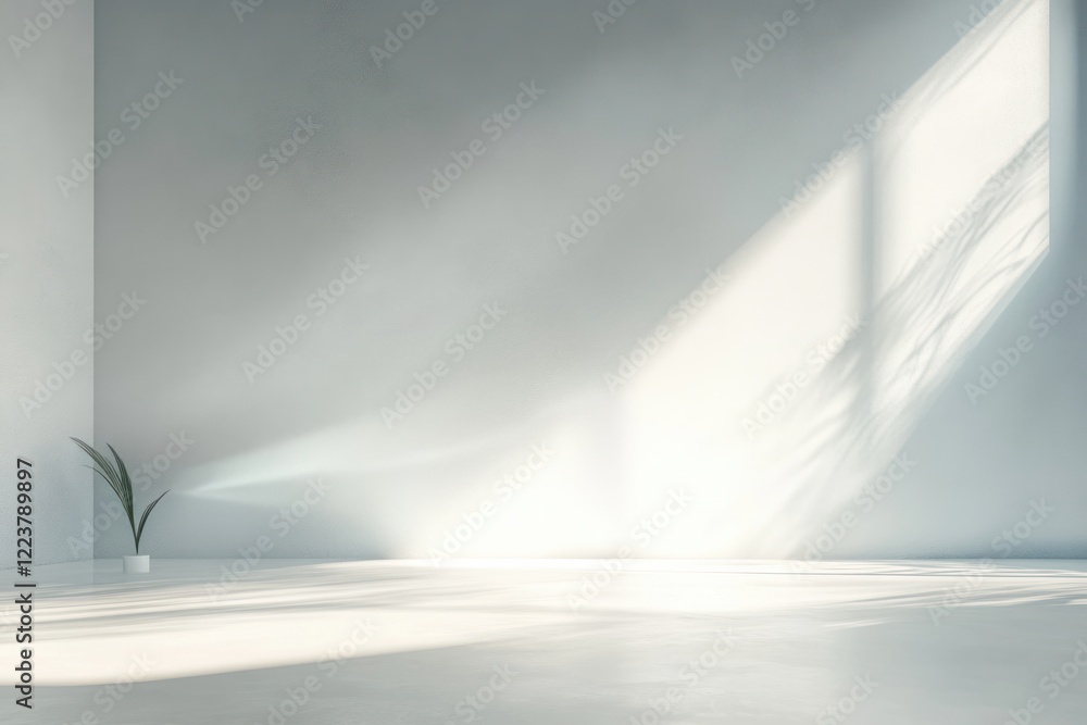 Poster minimalist abstract white room with soft light and shadows for product display and presentation