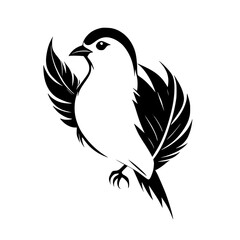 Elegant Bird Silhouette: Black and White Avian Vector Graphic