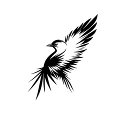 Abstract Bird in Flight: Black and White Vector Graphic Design.  A stylized bird illustration, perfect for logo design or artistic prints.