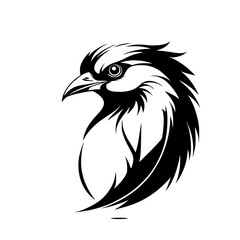 Majestic Bird Head: Black and White Avian Vector Illustration. Perfect for logo, emblem, or graphic design projects.  Stylish and elegant, this monochrome artwork captures the essence of wildlife.
