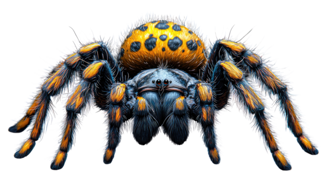 The Golden Orb Spider:  This strikingly vibrant spider, with its blue body adorned with golden spots and yellow legs, faces the camera in a captivating close-up.