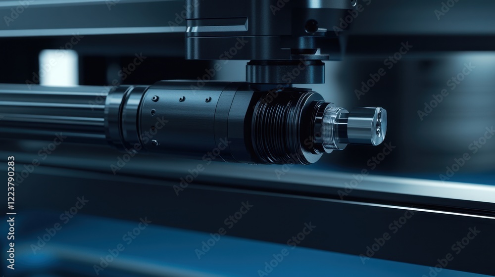 Poster a close-up of a servo motor shaft with a coupler attached to a precision mechanism.