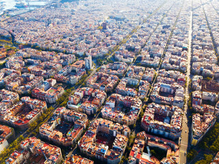 Aerial perspective of Eixample district in Barcelona, Spain, on autumn day