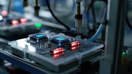 A close-up of IoT sensors in a factory monitoring industrial machines.